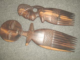 2 Carved Wooden Wall Hanging Tribal Combs 11 