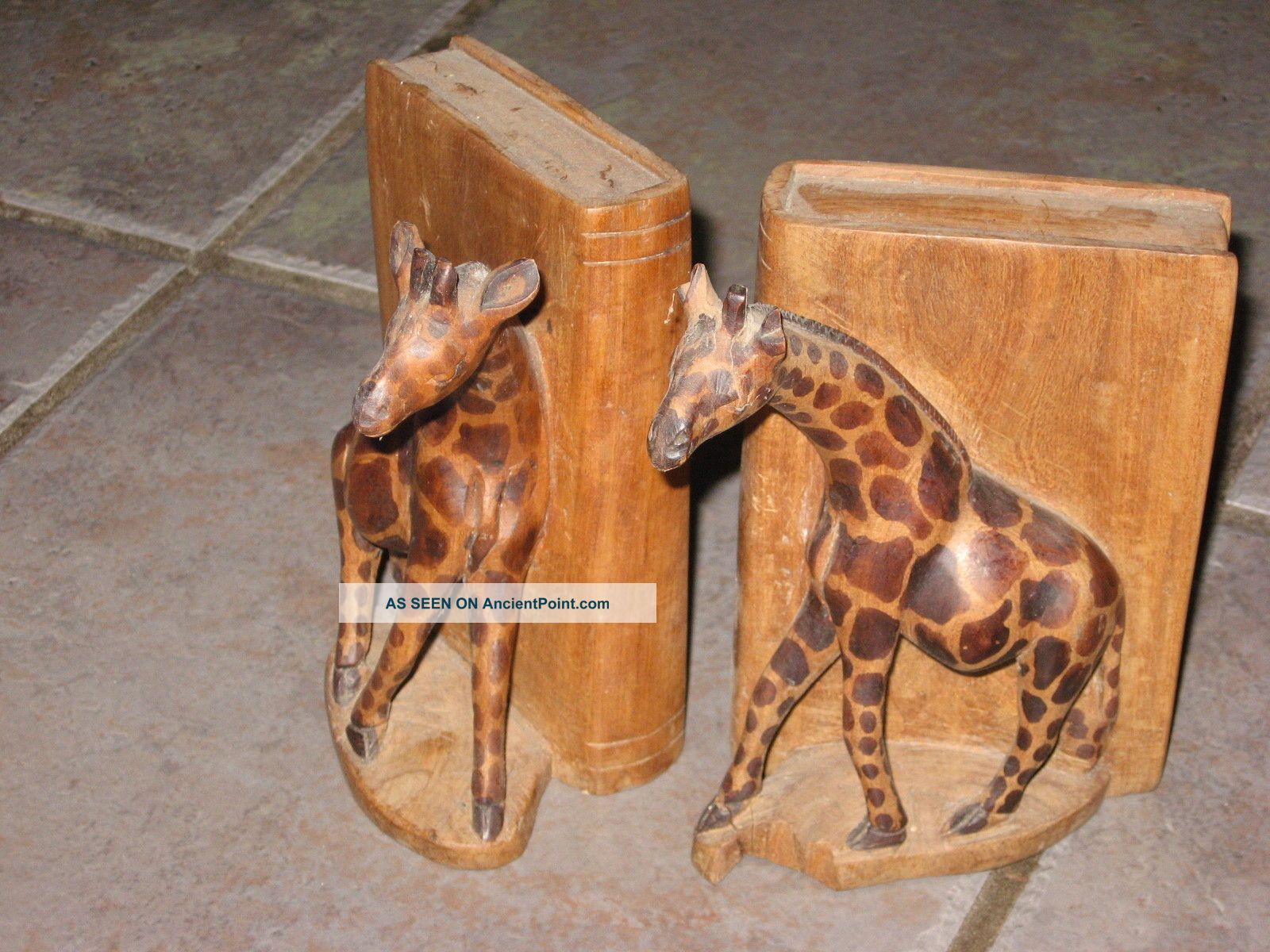 Vintage Hardwood African Giraffe Bookends 6 