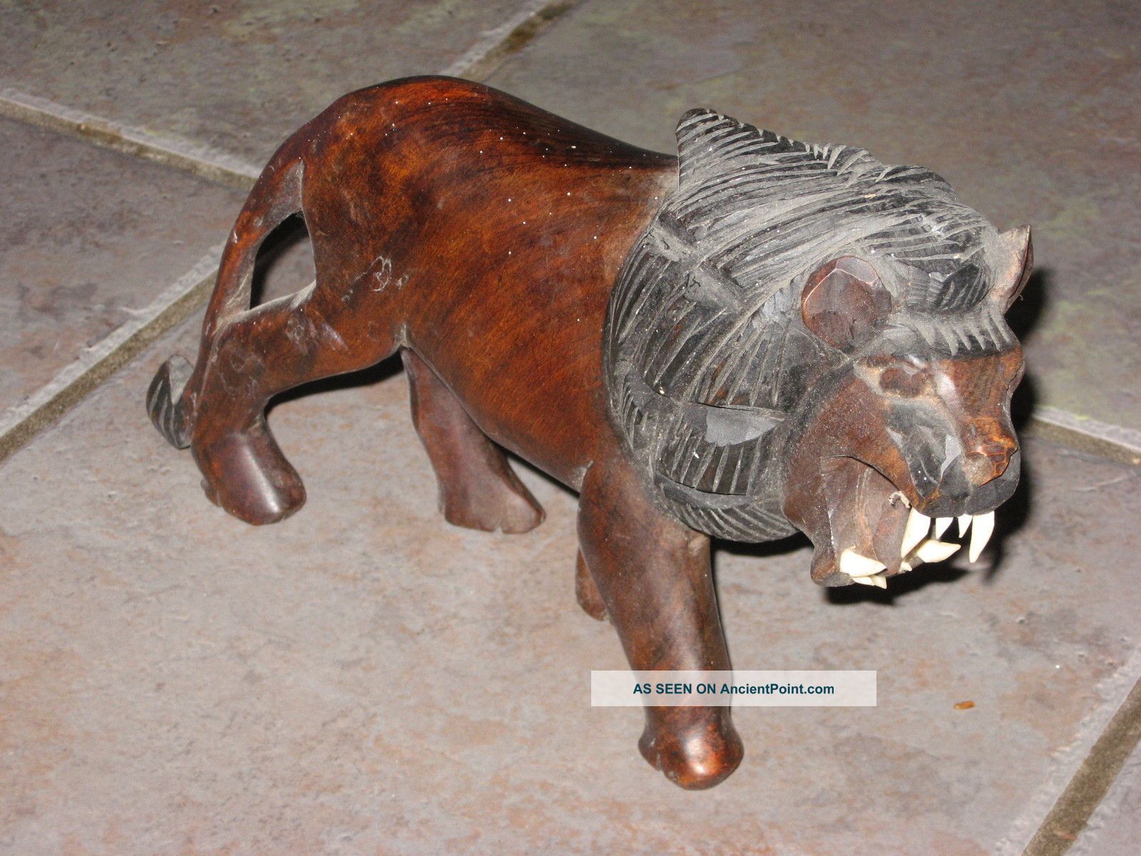 Vintage Hardwood African Male Lion: All His Own Teeth 6.  5 