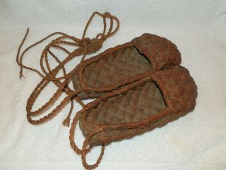 Antique Russian Lapti Bast Shoes Footwear Fiber From Bark Of Linden Tree photo