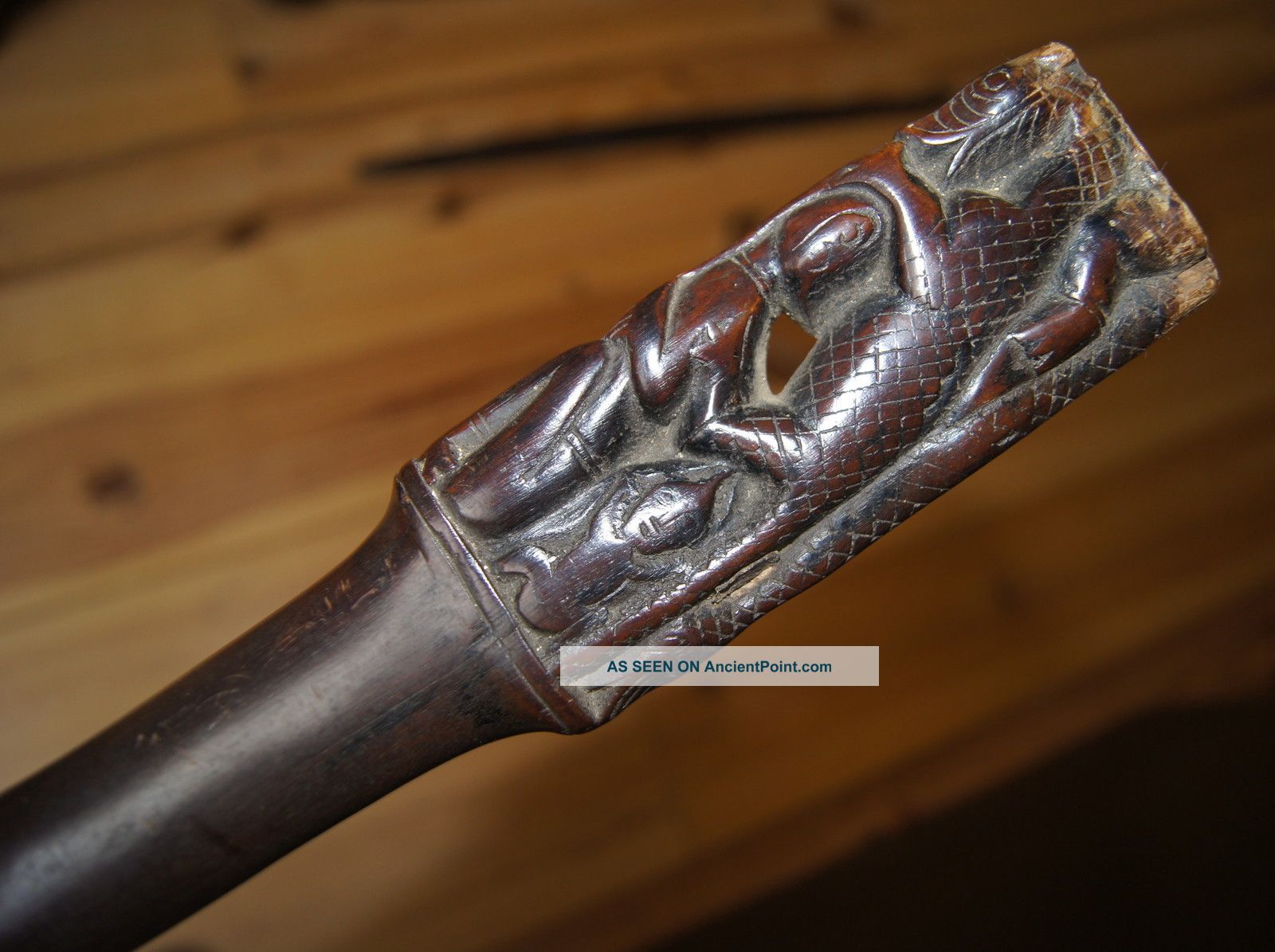 Fine Antique Silver Mounted Carved Wooden Batak / Dayak Tribal Staff / Stick Nr Pacific Islands & Oceania photo