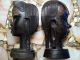 Antique Vintage African Tribal Hand Carved Wooden Pair; Women Elongated Earlobes Sculptures & Statues photo 11