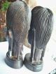 Antique Vintage African Tribal Hand Carved Wooden Pair; Women Elongated Earlobes Sculptures & Statues photo 1