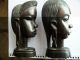 Antique Vintage African Tribal Hand Carved Wooden Pair; Women Elongated Earlobes Sculptures & Statues photo 6