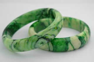 - China Rare Collectibles Old Handwork Jade Burnish Pair Bracelet photo