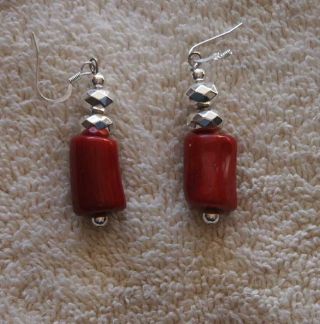 Pair Of Large Silver And Branch Coral Earrings photo