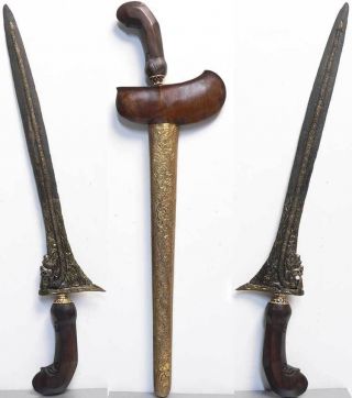 Antique Kris Keris Kriss Naga Dragon Tribal Art War Blade Kraton Sword Indonesia photo