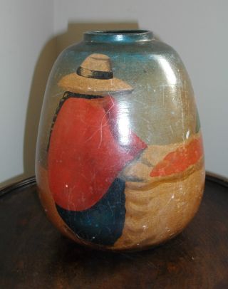 A Vintage Hand Painted Studio Art Pottery Vase Signed Martinez photo