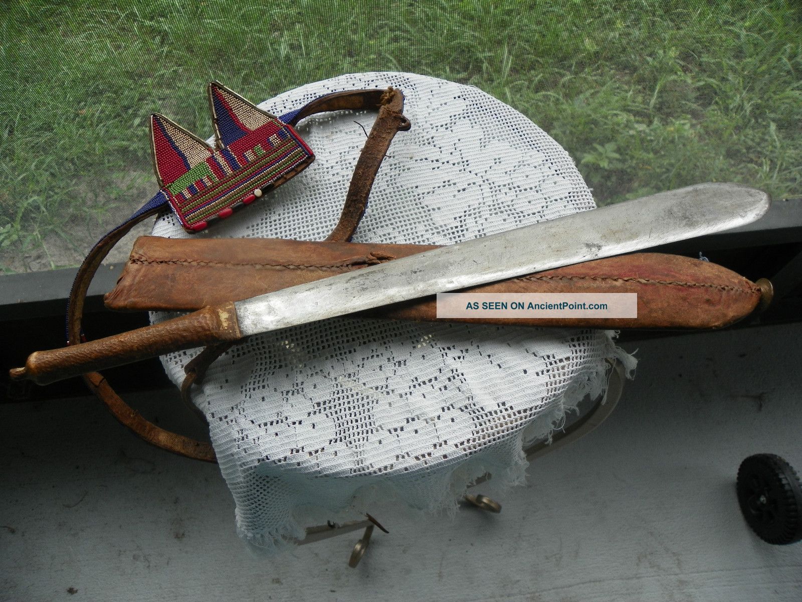 Antique Rare African Seme Sword & Fine Workmanship Massi Beaded Belt Collectible Other photo