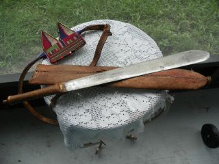 Antique Rare African Seme Sword & Fine Workmanship Massi Beaded Belt Collectible photo