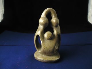 African Art /flea Market Find /carved Statue Sculpture 6in Tall Stone 3 People? photo