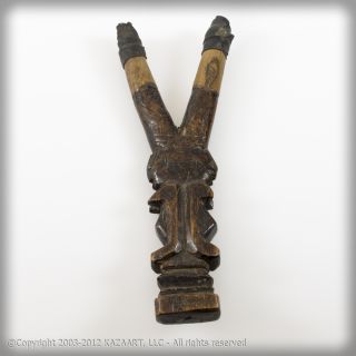Very Old & Rare Dogon Wood Slingshot Lance - Pierre Talisman Of Twin Figures Mali photo