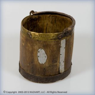 Old And Berber Wood And Brass Decorated Water Bucket Morocco photo