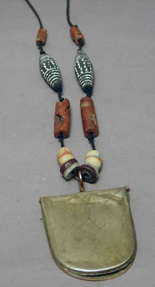 Tuareg Jewelry African Metal Prayerbox Beaded Necklace Artifact Amulet Ethnix photo