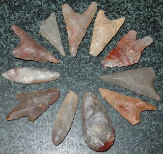 11 African Neolithic Stone Projectile Arrowhead Points photo