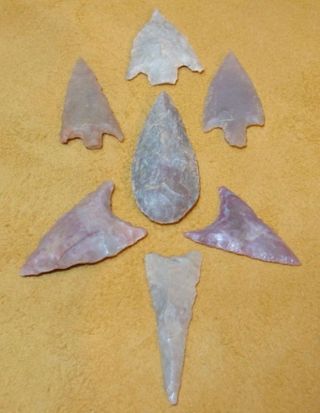 7 African Neolithic Stone Projectile Arrowhead Points photo
