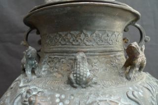 Antique Bronze Jar Expensive Collection Pot Vase Box Naga & Watery Creature photo