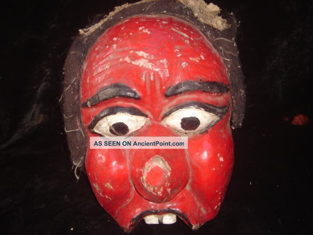 Fine Old Theatre Mask Red Face Jawa Masque Indonesia Tribal Pacific Islands & Oceania photo