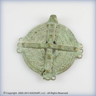Djenne Guimbala Bronze Disc Pendant With Vert - De - Gris Patina Mali photo