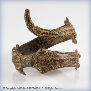 Gan Bronze Amulet Bangle Bracelet With Stylized Crocodile Burkina Faso photo