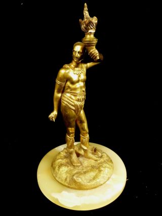 Turn - Of - The - Century Gilt Metal Native American Indian Warrior Statue photo