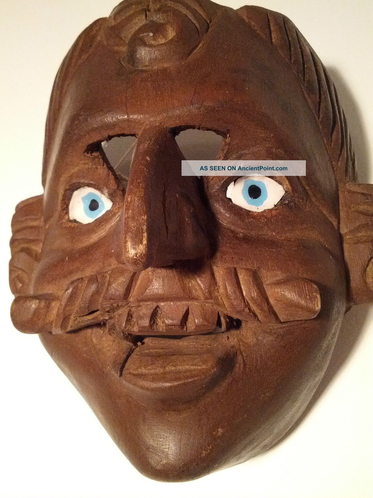 Antique/vintage Wooden Dance Mask Mexicanito Primitive Danced/rented Guatemalan Latin American photo