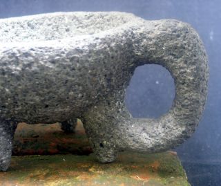 Pre Columbian Basalt Stone Vessel With A Handle Animalhead,  Costa Rica Nicoya photo