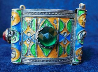 Antique Nbala Tanbelt Berber Bracelet Silver Enamel Glass photo