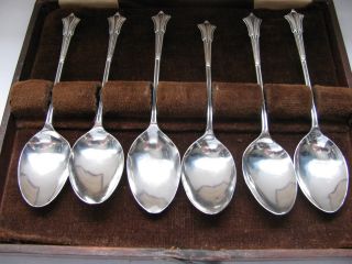 Edwardian Set Of 6 Solid Silver Coffee Spoons Birmingham 1904 By Robert Pringle photo