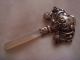 Solid Sterling Silver Hallmarked Baby Rattle With Two Bells + Mother Pearl Other photo 1