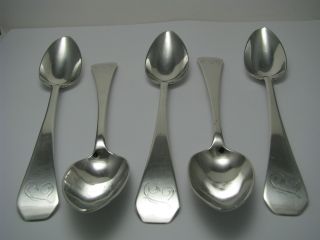 A Set Of 5 Coin Silver Teaspoons Tea Spoons Spoon Usa Ca1800s photo