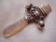 Solid Sterling Silver Hallmarked Baby Rattle 2 Bells+whistle + Real Mother Pearl Other photo 1
