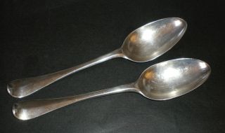Pair Dutch Solid Silver Table Serving Spoons Amsterdam Jacobus Sas 1750 Antique photo
