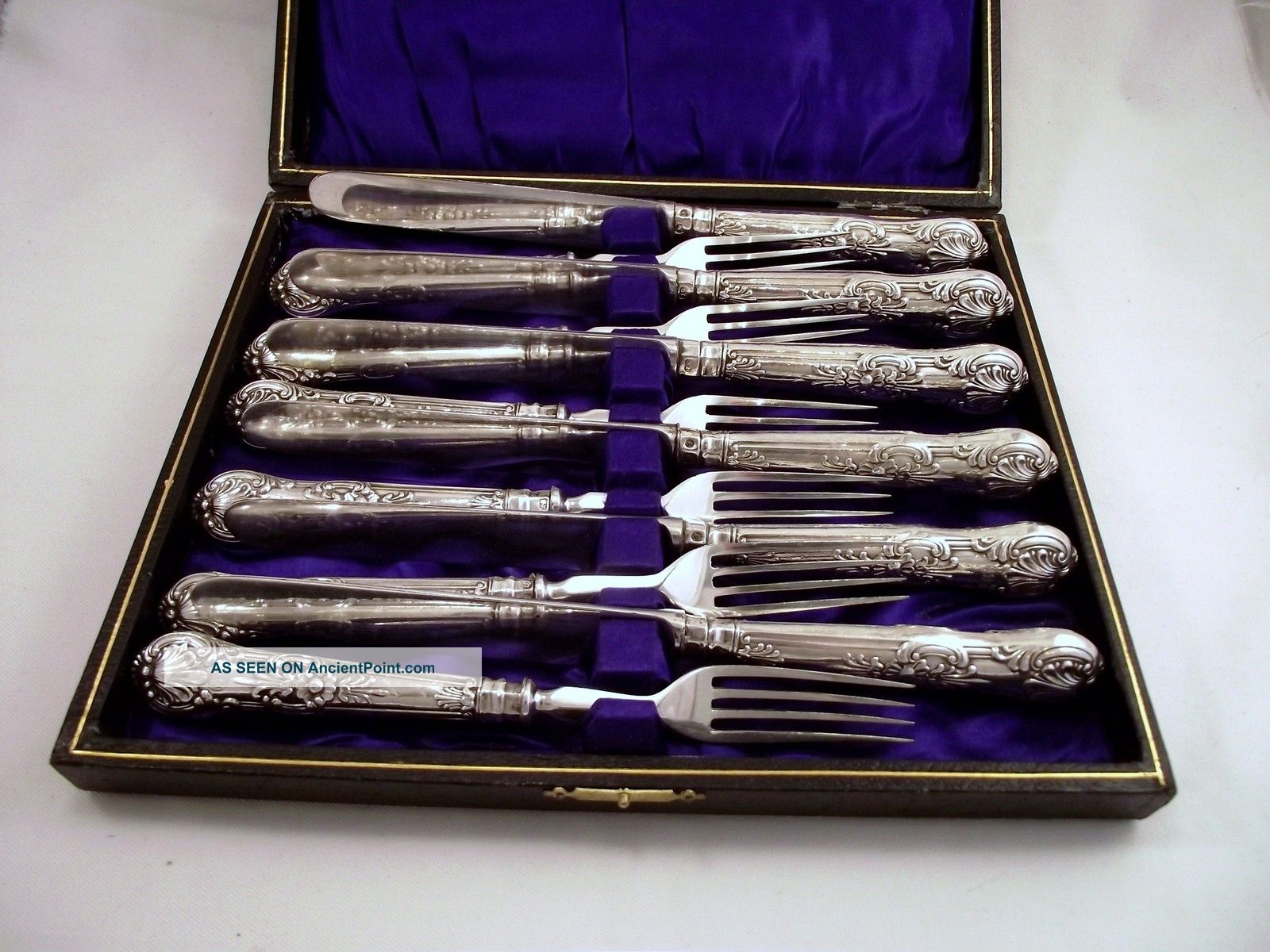 Cased Sterling Silver Dessert Cutlery Set Circa 1860 - Kings Pattern Other photo