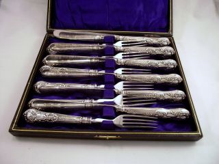 Cased Sterling Silver Dessert Cutlery Set Circa 1860 - Kings Pattern photo