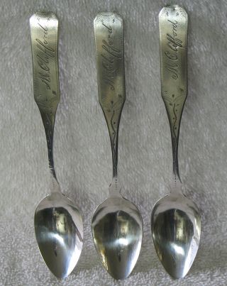 William Moulton American Coin Silver Teaspoon Set Of 3 Engraved Ma photo