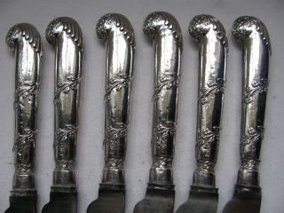Set Of 6 Pistol Grip Solid Silver Handled Tea Knives Sheffield 1908 By John Batt photo