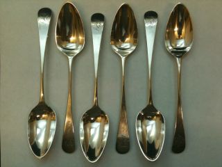 Set Of Six Antique Solid Silver Georgian Tea Spoons London 1795 Ref 422/1 photo
