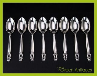 Antique 20thc Danish Sterling Silver Set Of 8 Georg Jensen Table Spoons,  C.  1930 photo