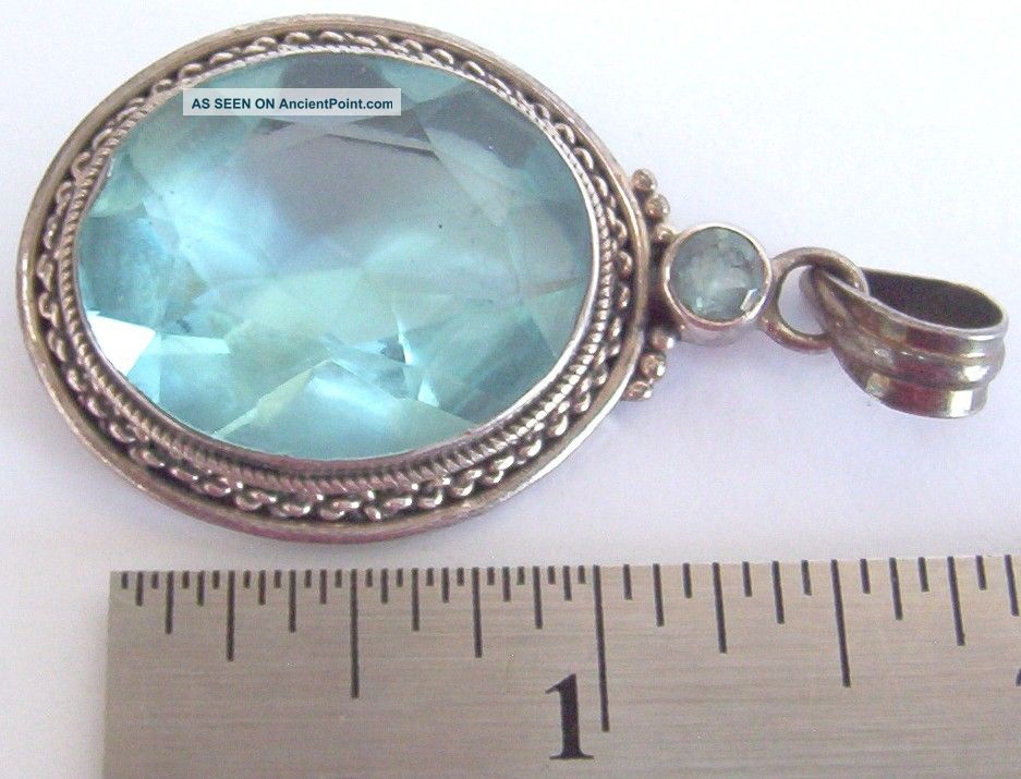 Large Sterling Silver & Aquamarine Pendant - 17.  8 Grams,  1/2 Oz+ - Classic Design Other photo