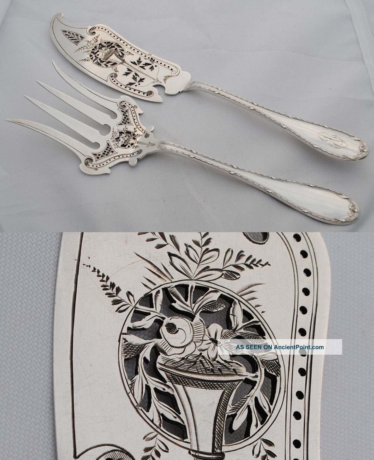 French Sterling Silver 2pc Fish Servers Louis Xvi Other photo