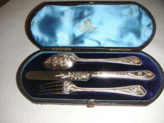 Antique Silver Childs Set With Fantastic Crisp Engraved Design By George Adams photo