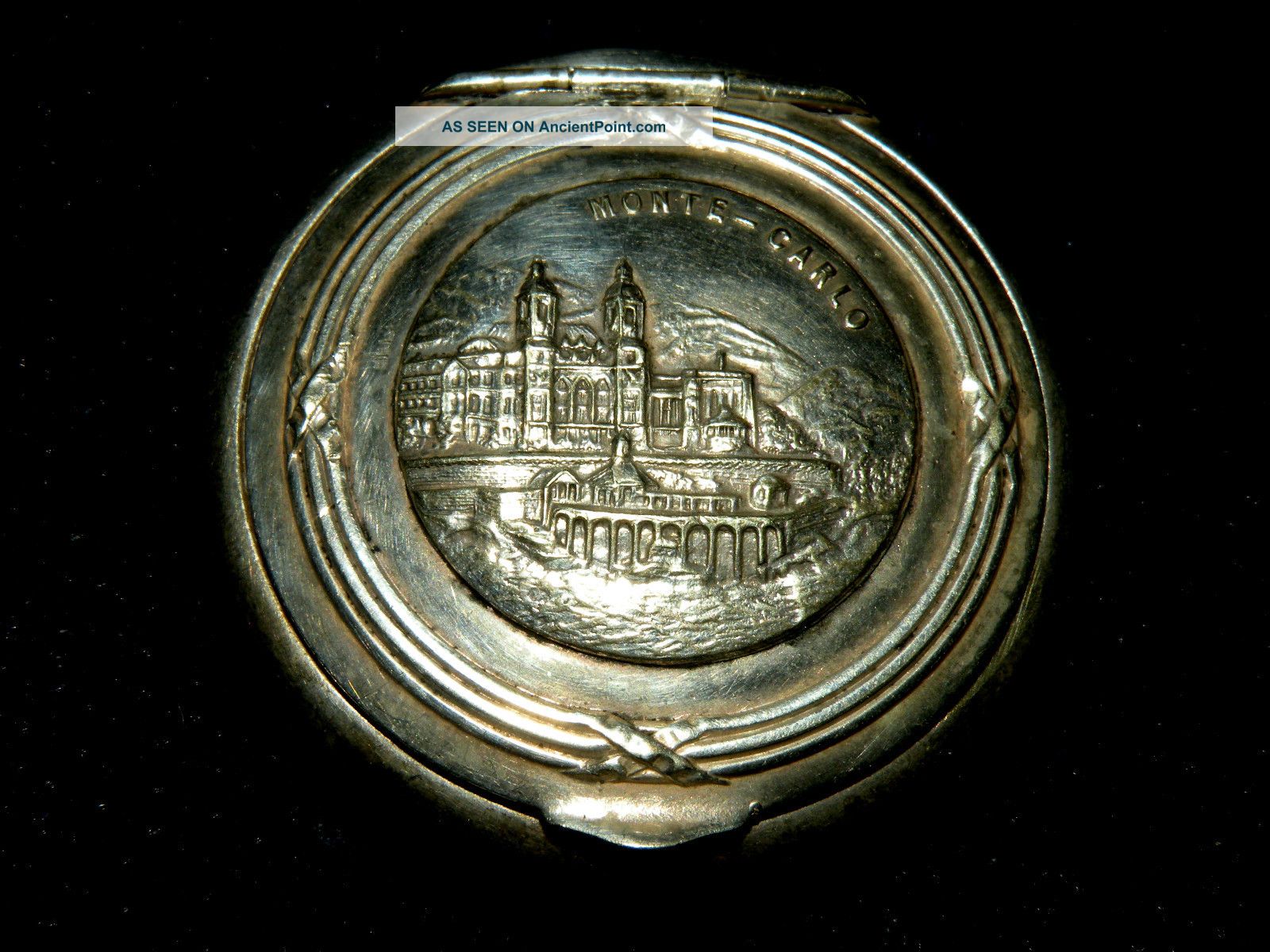 Antique French Silver Snuff Box Gilt Interior French Head Mark Monte Carlo Lid Other photo