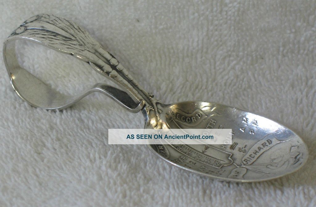 Antique Mauser & Co Sterling Silver Baby Spoon,  1912 Stork Other photo