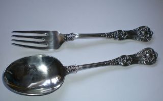 Pair Tiffany & Co Silver Servers Fork & Spoon English King 1885 278g Not Scrap photo