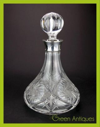 Antique Style 20thc Solid Silver & Cut Glass Decanter,  Roberts & Dore C.  1977 photo