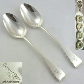 Pair 2 Victorian Solid Silver Table Serving Spoons 1850 Hallmarked Sterling Nr photo