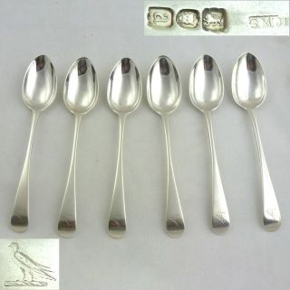 Victorian Set Six Solid Silver Dessert Spoons 1896 Hallmarked London Sterling Nr photo