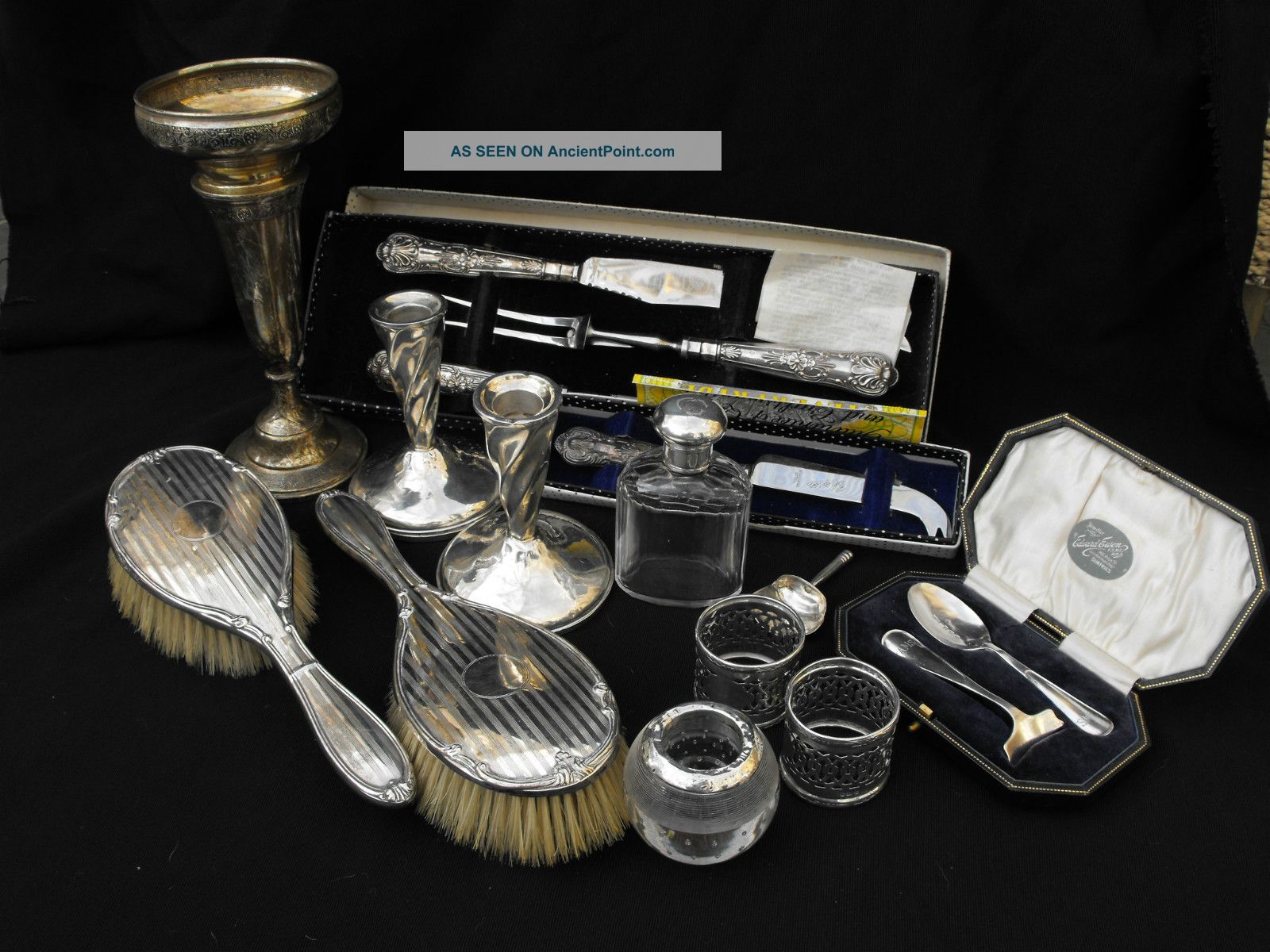 Solid Hallmarked & Sterling Silver Collection Candlesticks Napkin Rings Cutlery Other photo