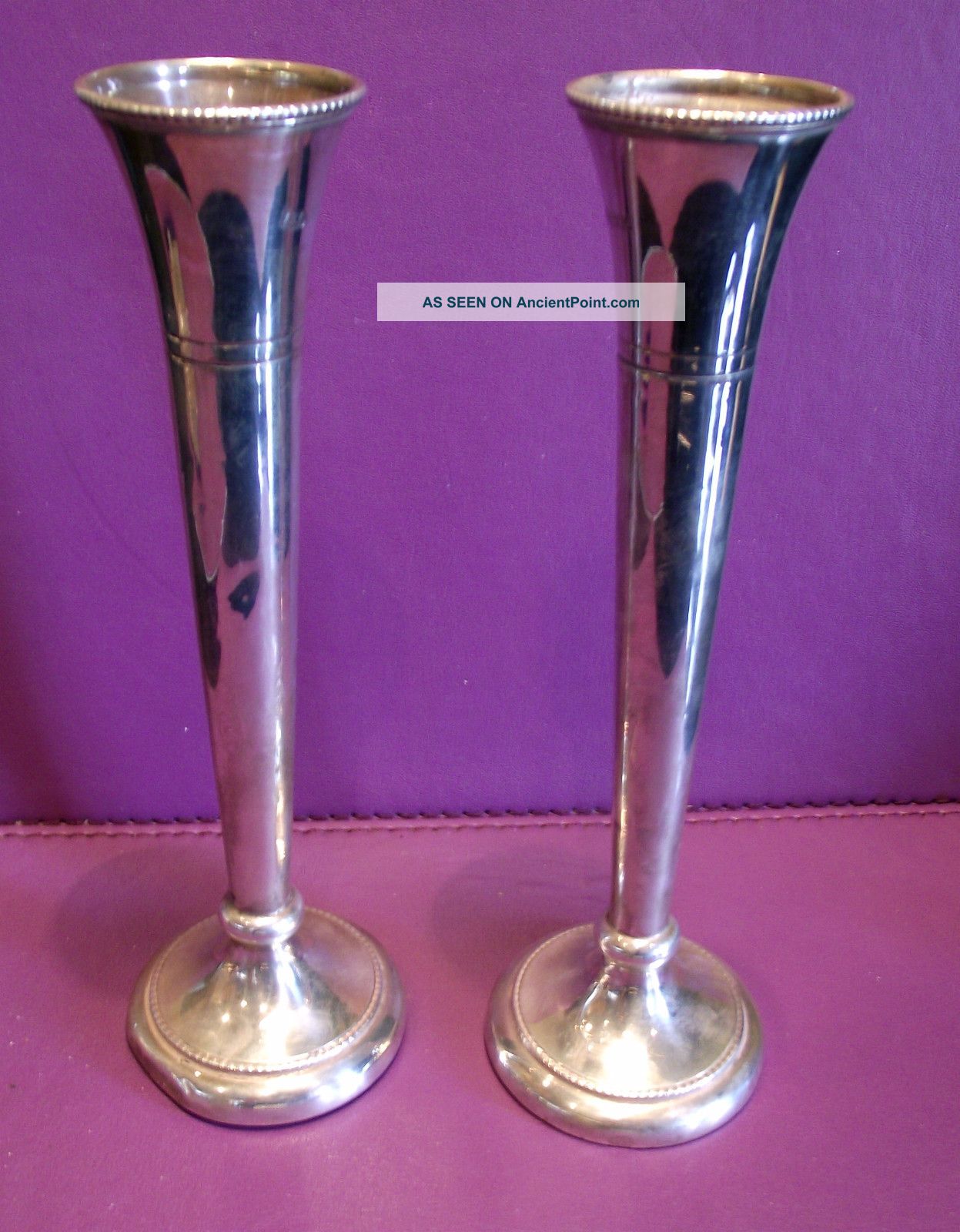Pair Of Solid Silver Fluted Vases (full Matching Birmingham Hallmarks) Vases & Urns photo